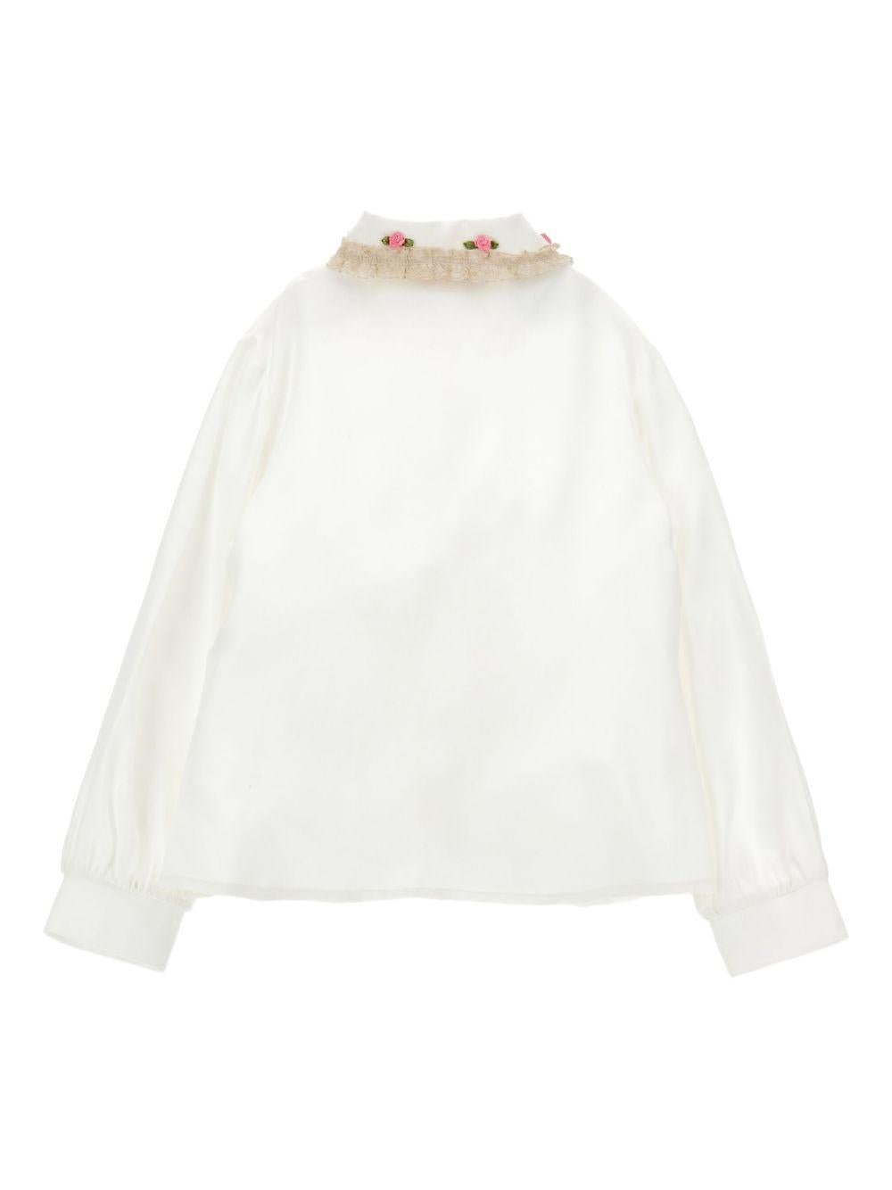 Camicia per bambina Monnalisa bianca con applicazione a fiori - Rubino Kids