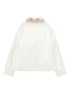 Camicia per bambina Monnalisa bianca con applicazione a fiori - Rubino Kids