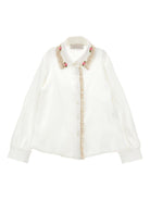Camicia per bambina Monnalisa bianca con applicazione a fiori - Rubino Kids