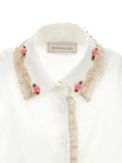 Camicia per bambina Monnalisa bianca con applicazione a fiori - Rubino Kids