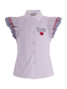 Camicia per bambina Monnalisa bianca con maniche a righe con ruches - Rubino Kids
