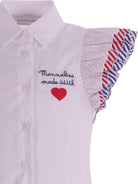 Camicia per bambina Monnalisa bianca con maniche a righe con ruches - Rubino Kids