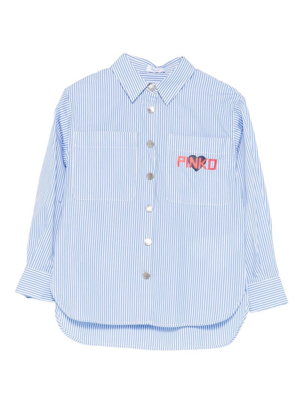 Camicia per bambina Pinko Kids azzurra con stampa con logo - Rubino Kids