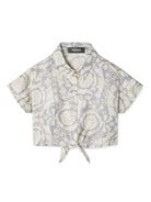 Camicia per bambina Versace Kids grigio in stile Barocco con nodo - Rubino Kids