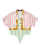 Camicia per bambina Versace Kids rosa e verde modello crop a righe con ricamo - Rubino Kids