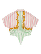 Camicia per bambina Versace Kids rosa e verde modello crop a righe con ricamo - Rubino Kids