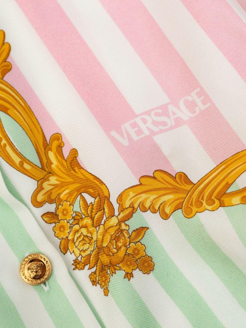 Camicia per bambina Versace Kids rosa e verde modello crop a righe con ricamo - Rubino Kids