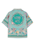 Camicia per bambina Versace Kids Underwater Barocco azzurro a maniche corte - Rubino Kids