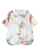 Camicia per bambina Vivetta azzurro in misto cotone e seta con stampa floreale all - over - Rubino Kids