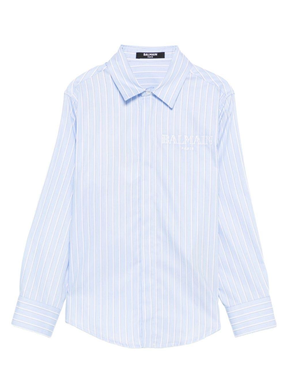 Camicia per bambino Balmain Kids azzurra con strisce verticali - Rubino Kids