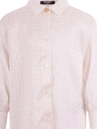 Camicia per bambino Balmain Kids bianca con stampa monogramma all - over - Rubino Kids