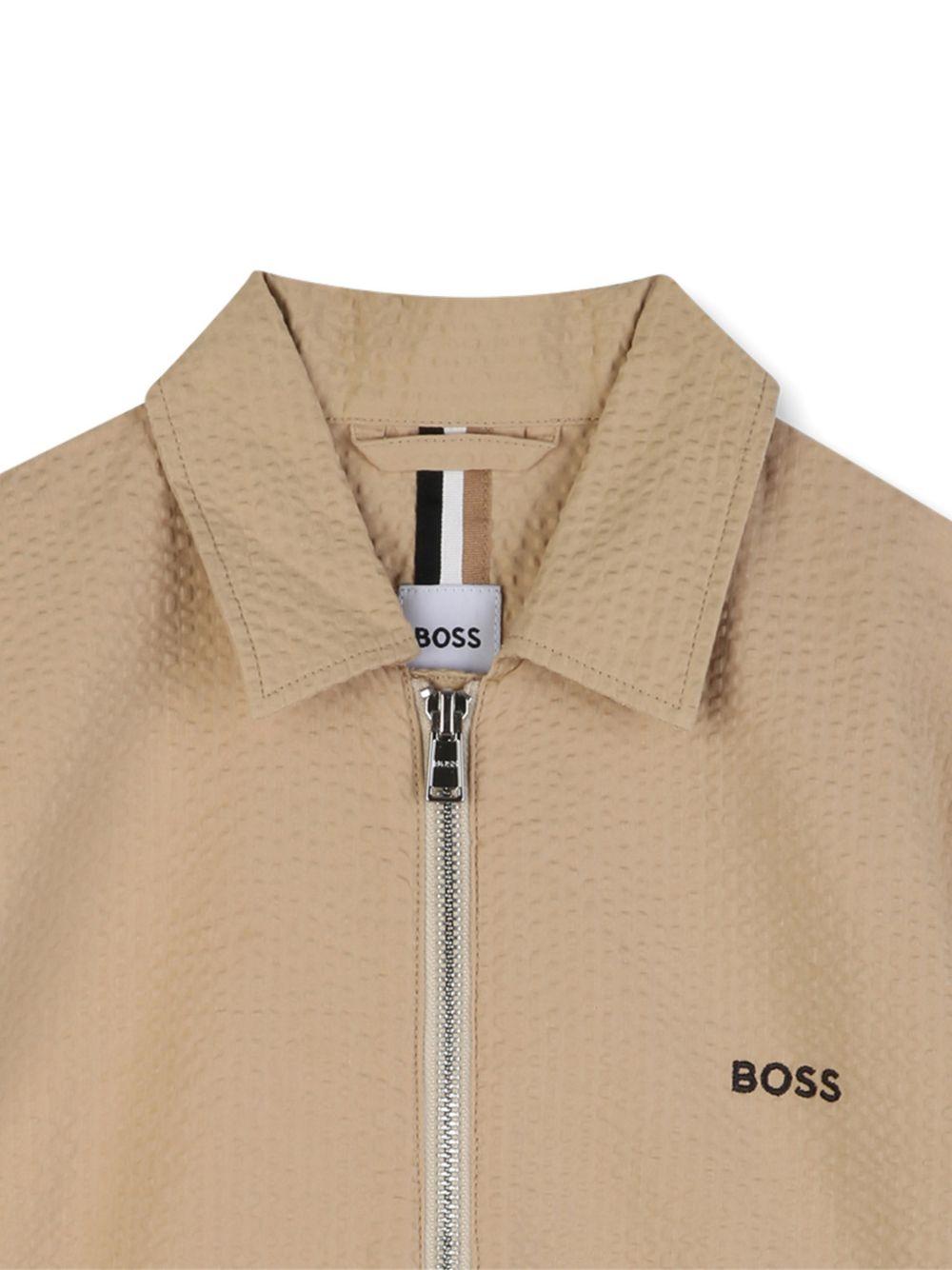 Camicia per bambino Boss Kids beige a maniche corte con zip - Rubino Kids