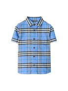 Camicia per bambino Burberry Kids blu con motivo a quadri - Rubino Kids