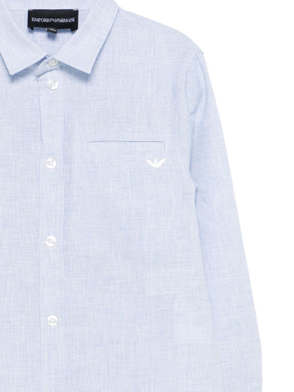 Camicia per bambino Emporio Armani Kids azzurra con logo aquila ricamato - Rubino Kids
