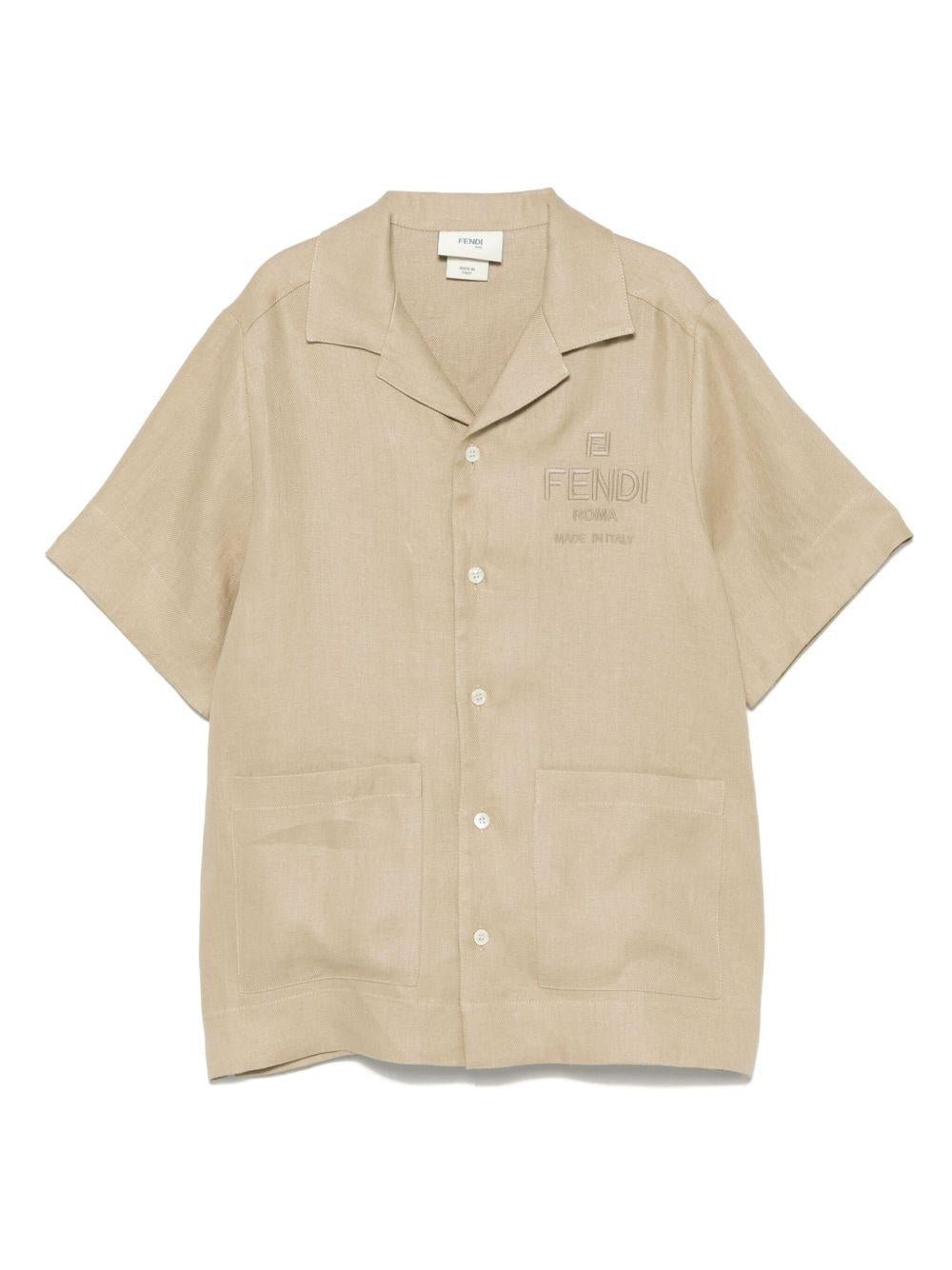 Camicia per bambino Fendi Kids beige con ricamo - Rubino Kids