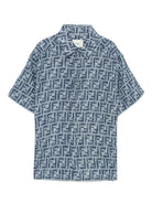 Camicia per bambino Fendi Kids blu con stampa FF - Rubino Kids