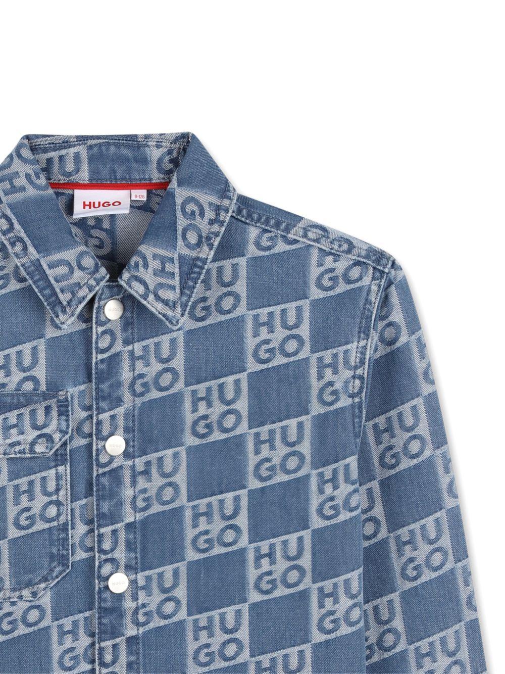 Camicia per bambino Hugo Kids denim con stampa logo all - over - Rubino Kids