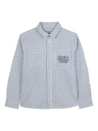 Camicia per bambino Kenzo Kids blu a righe con applicazione - Rubino Kids
