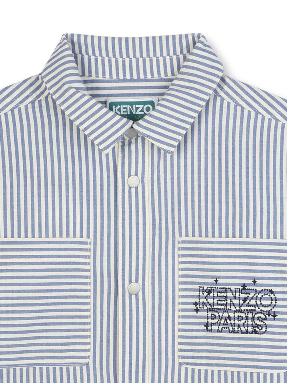 Camicia per bambino Kenzo Kids blu a righe con applicazione - Rubino Kids