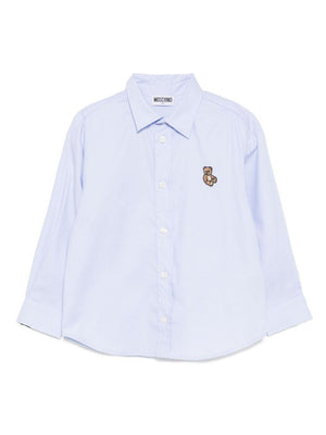 Camicia per bambino Moschino Kids azzurro in cotone con applicazione logo
