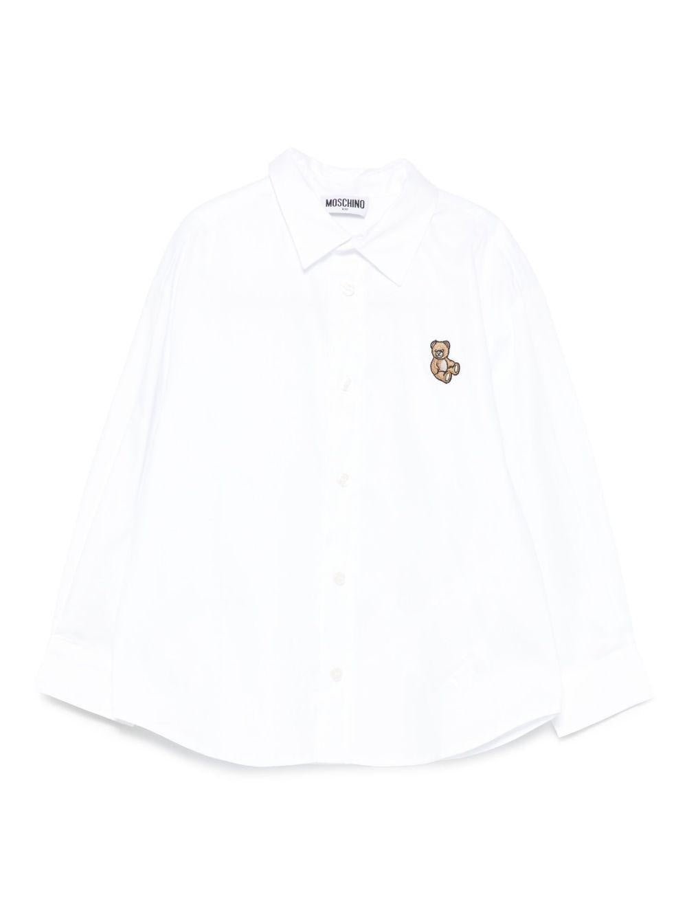 Camicia per bambino Moschino Kids bianco con ricamo Teddy - Rubino Kids