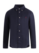 Camicia per bambino Polo Ralph Lauren Kids blu con ricamo Polo Pony sul davanti - Rubino Kids