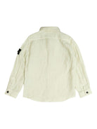 Camicia per bambino Stone Island Junior beige in lino con applicazione Compass - Rubino Kids