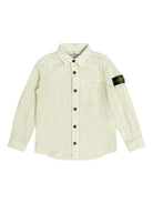 Camicia per bambino Stone Island Junior beige in lino con applicazione Compass - Rubino Kids
