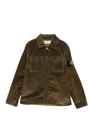 Stone Island Junior green corduroy shirt with compass badge for boys