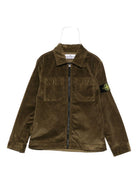 Camicia per bambino Stone Island Junior verde in velluto a coste con distintivo della bussola - Rubino Kids