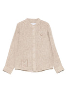 Camicia per bambino Trussardi Junior beige con stampa sul fondo e falsatura frontale con abbottonatura - Rubino Kids