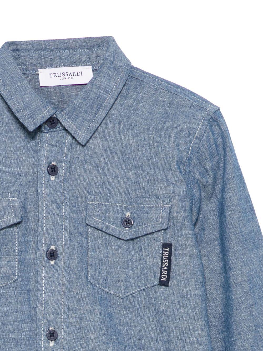Camicia per bambino Trussardi Junior blu con due tasche applicate sul petto - Rubino Kids