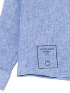 Camicia per bambino Trussardi Junior blu con stampa sul fondo e falsatura frontale con abbottonatura - Rubino Kids