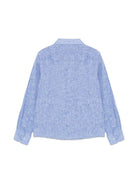 Camicia per bambino Trussardi Junior blu con stampa sul fondo e falsatura frontale con abbottonatura - Rubino Kids