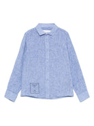 Camicia per bambino Trussardi Junior blu con stampa sul fondo e falsatura frontale con abbottonatura - Rubino Kids