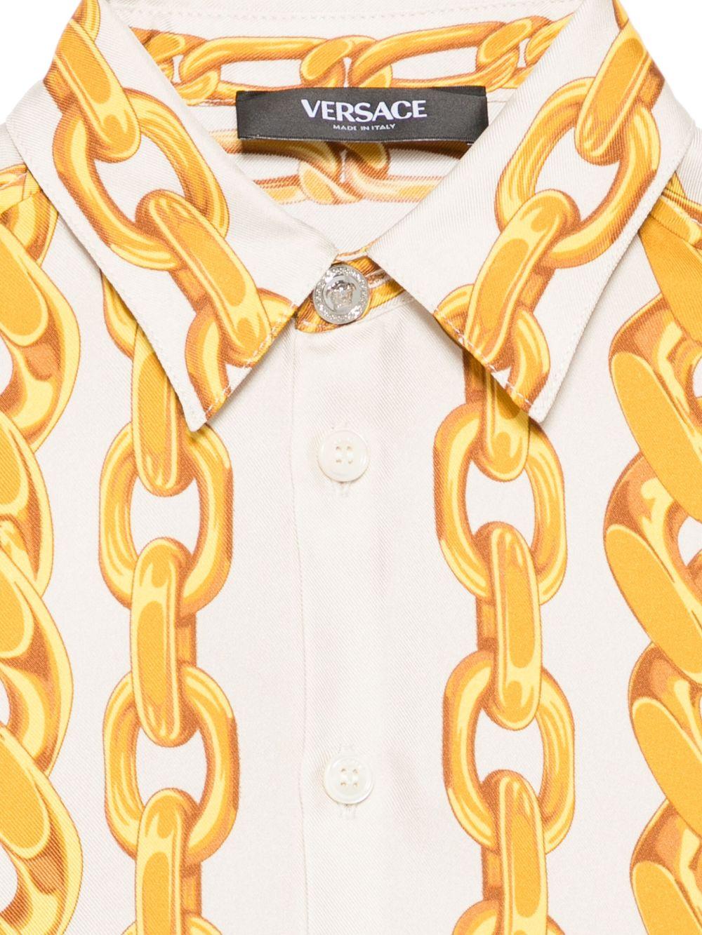 Camicia per bambino Versace Kids beige con stampa catena - Rubino Kids