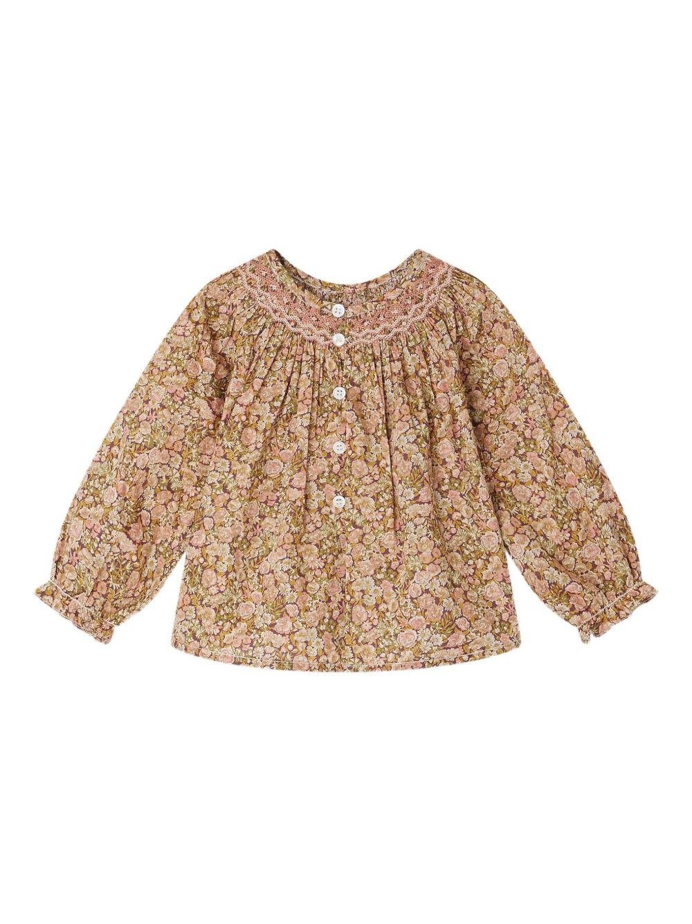 Camicia per neonata bonpoint rosa con scollo arricciato e polsini con ruches - Rubino Kids