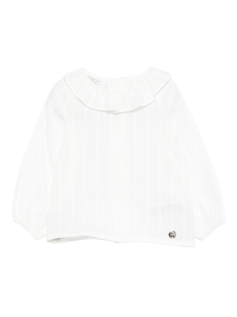 Camicia per neonata Paz Rodríguez bianca con colletto arricciato - Rubino Kids