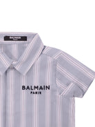 Camicia per neonato Balmain Kids azzurra con design a righe bianche - Rubino Kids