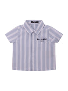 Camicia per neonato Balmain Kids azzurra con design a righe bianche - Rubino Kids