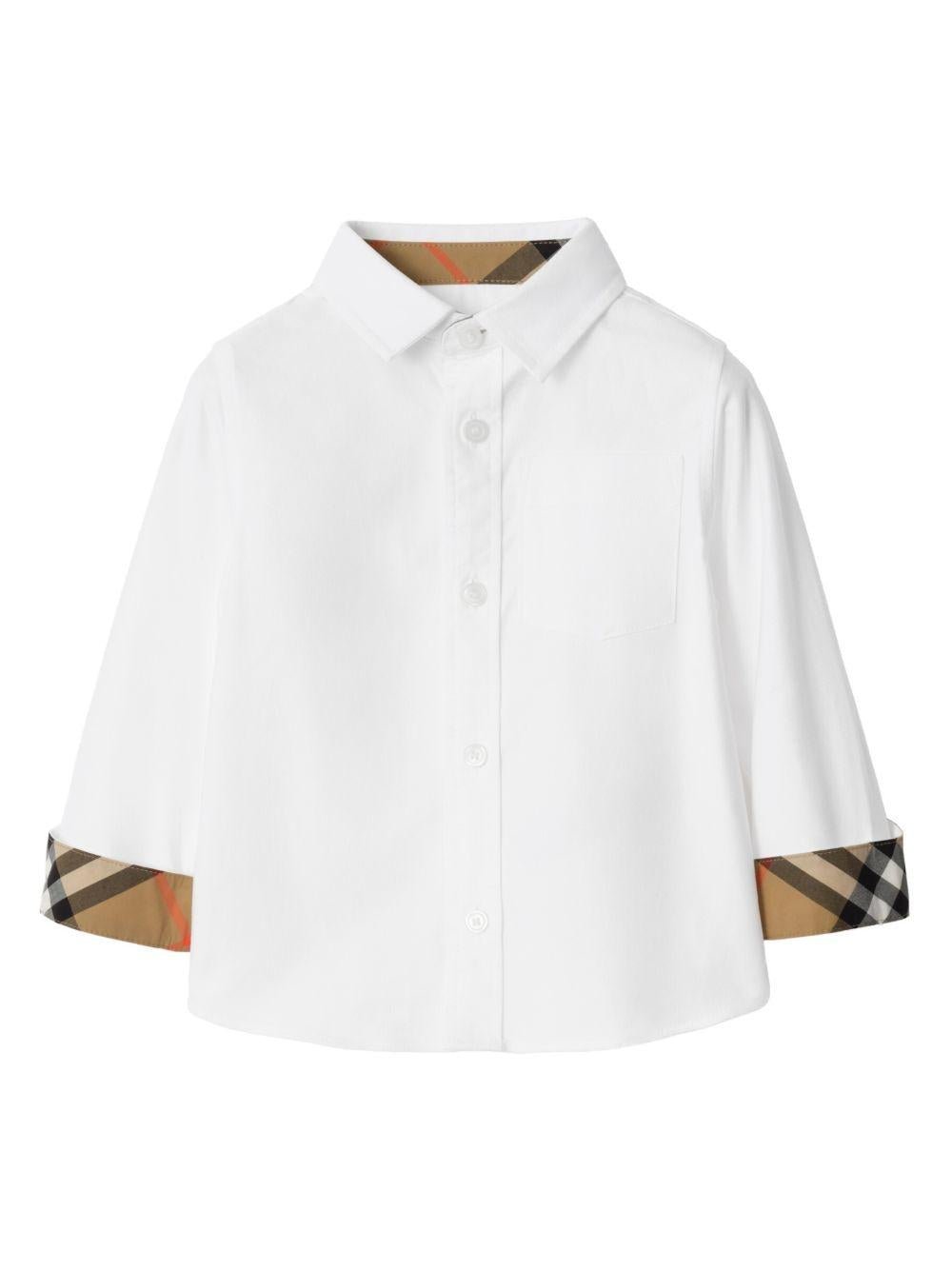 Camicia per neonato Burberry Kids Oxford bianco con bordo a quadri - Rubino Kids