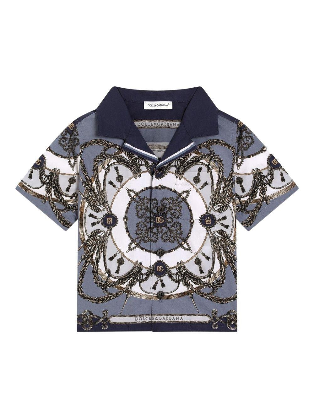 Camicia per neonato Dolce & Gabbana blu con stampa grafica all - over - Rubino Kids