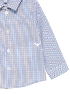 Camicia per neonato Emporio Armani Kids blu con logo aquila sul davanti - Rubino Kids