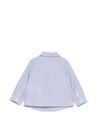 Camicia per neonato Emporio Armani Kids blu con logo aquila sul davanti - Rubino Kids