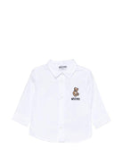Camicia per neonato Moschino Kids bianca con Teddy Bear ricamato sul davanti - Rubino Kids