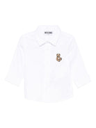 Camicia per neonato Moschino Kids bianco in cotone con ricamo Teddy - Rubino Kids