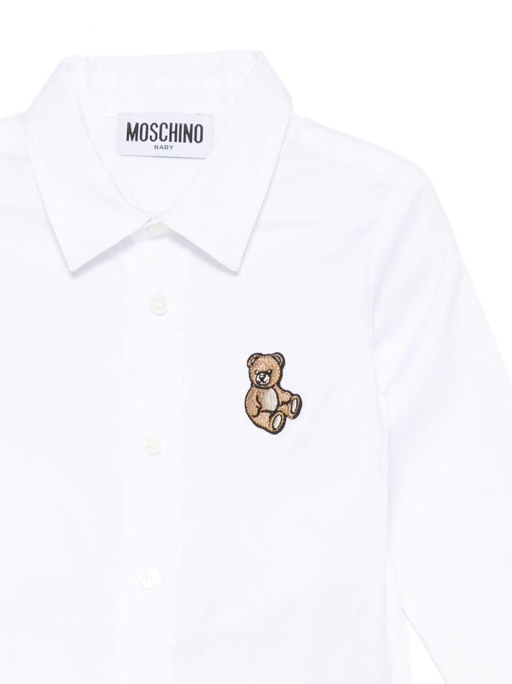Camicia per neonato Moschino Kids bianco in cotone con ricamo Teddy - Rubino Kids