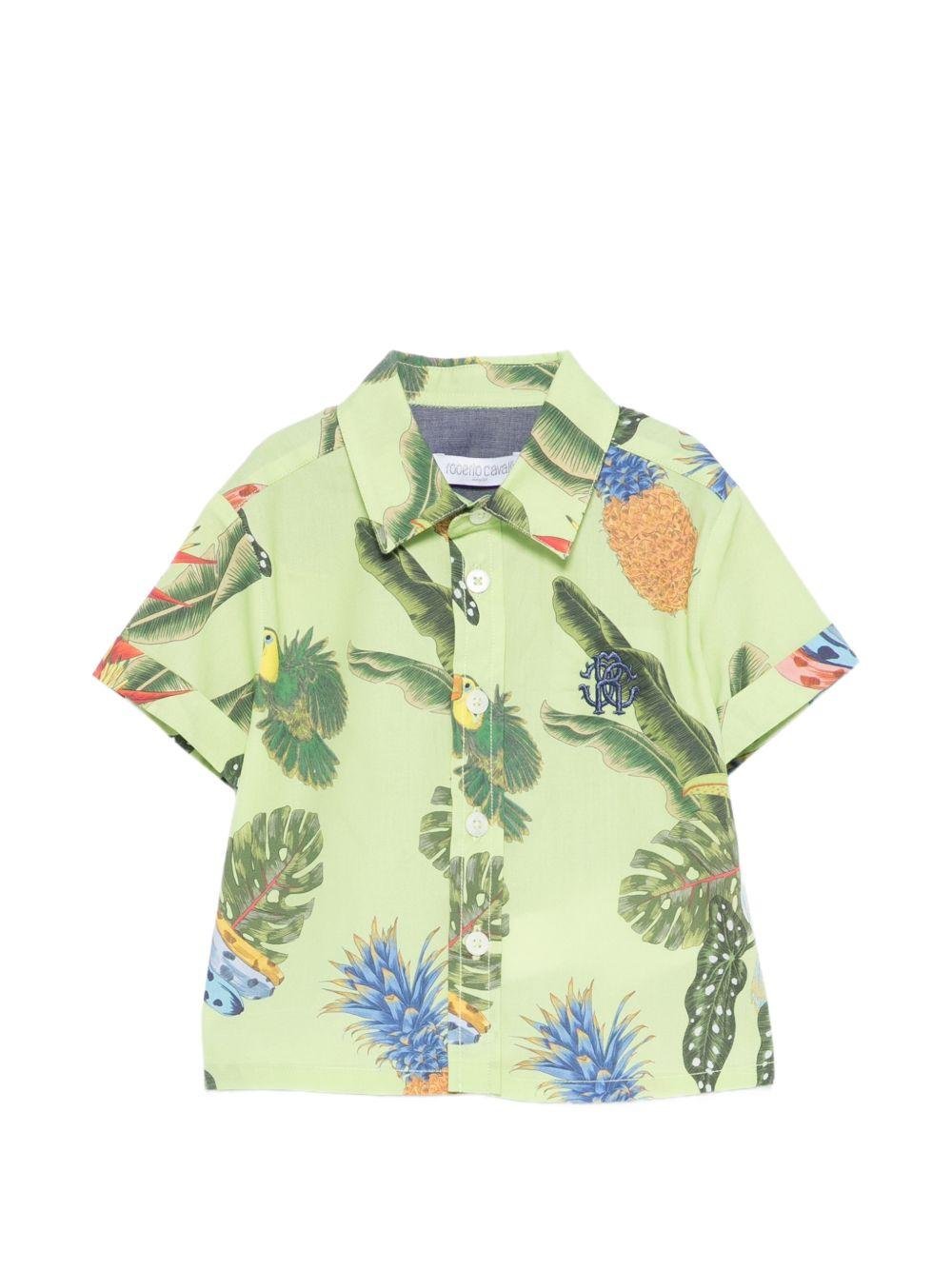 Camicia per neonato Roberto Cavalli Kids verde con stampa grafica tropicale - Rubino Kids