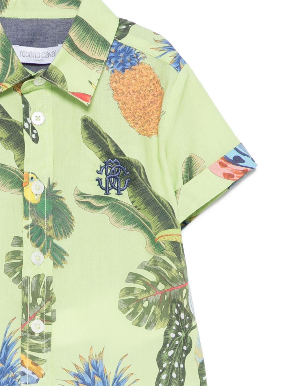 Camicia per neonato Roberto Cavalli Kids verde con stampa grafica tropicale - Rubino Kids