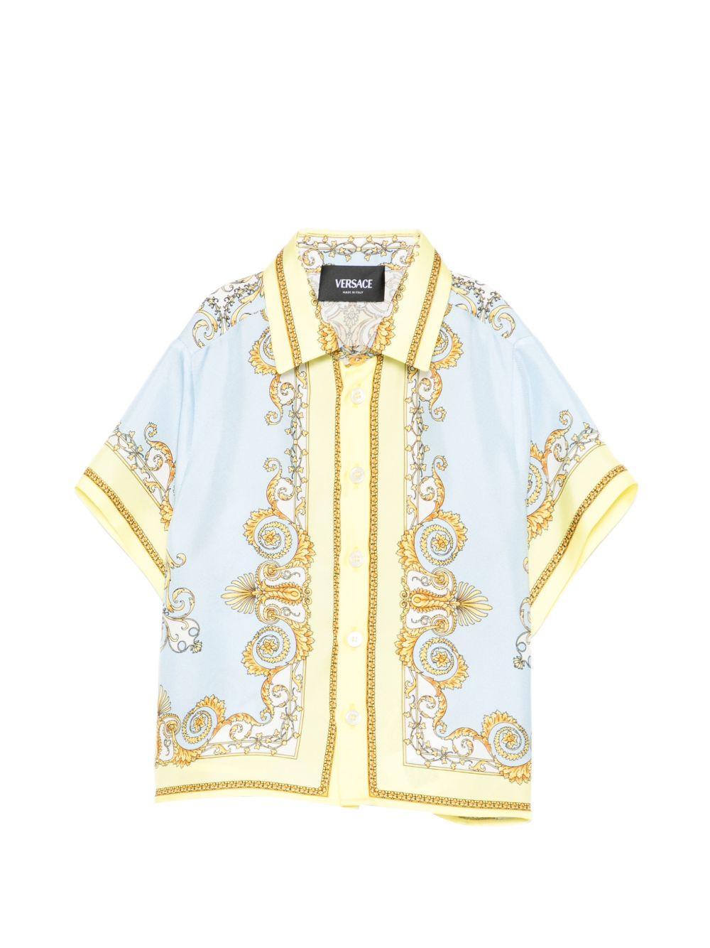 Camicia per neonato Versace Kids azzurra con design barocco - Rubino Kids